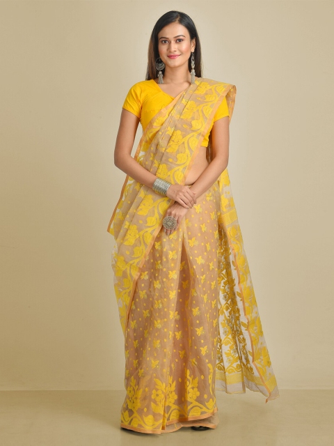 

Mitera Beige & Yellow Silk Cotton Woven Design Jamdani Saree