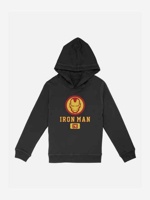 

Kids Ville Boys Black & Yellow Iron Man Printed Hooded Pullover Sweatshirt
