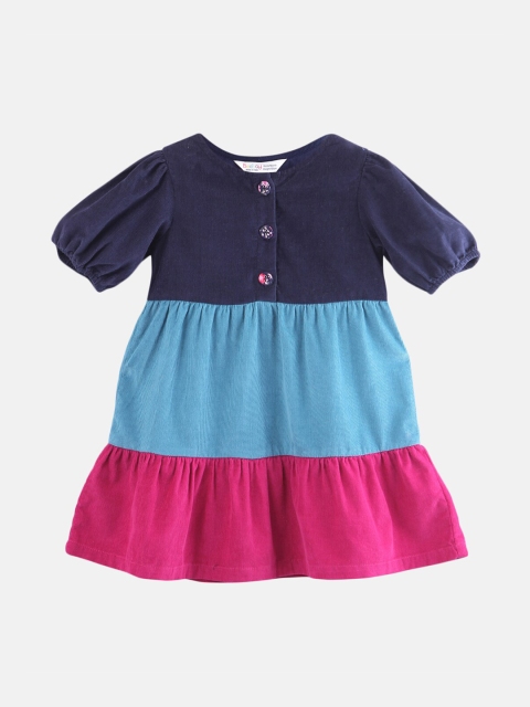 

Beebay Girls Blue & Pink Colourblocked A-Line Dress