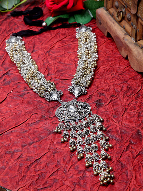 

Moedbuille Brass-Plated Handcrafted Dual Tone Tasselled Necklace, Silver