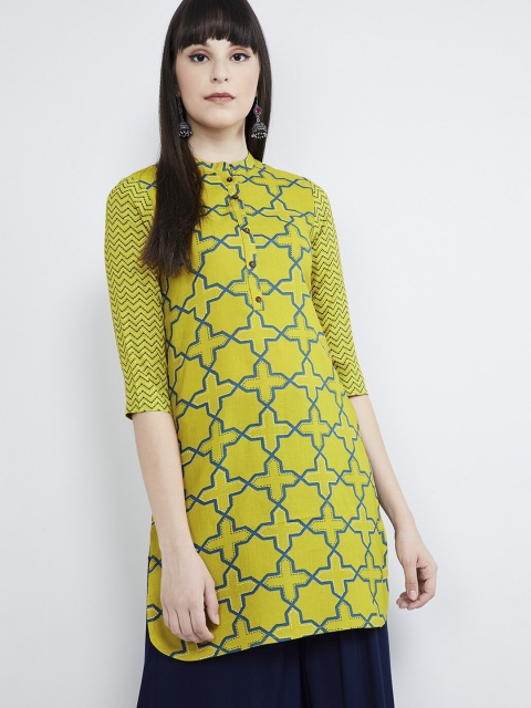 

max Women Green & Blue Printed Straight Kurti
