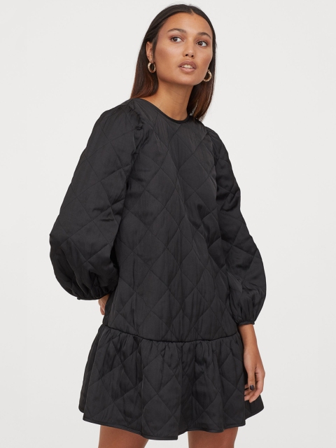 

H&M Women Black Solid Quilted Dress