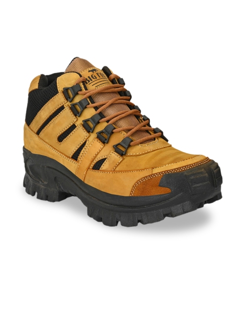 

Big Fox Men Tan Brown Colourblocked Leather Mid-Top Trekking Shoes