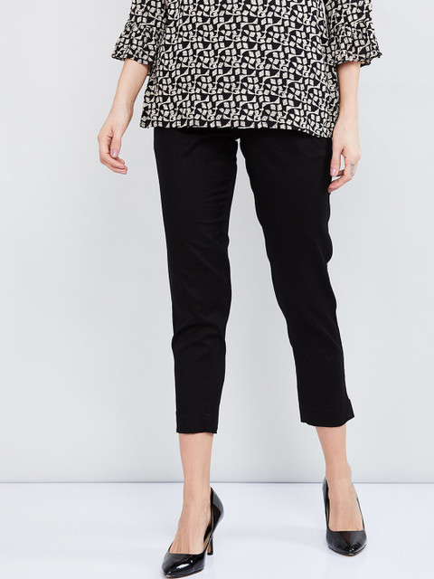 

max Women Black Regular Fit Solid Cigarette Trousers