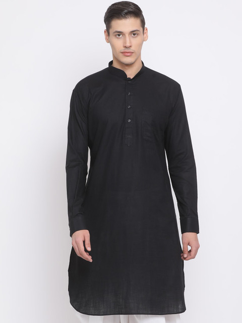 

VASTRAMAY Men Black Solid Straight Kurta