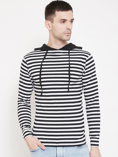 

GRITSTONES Men Black & White Striped Anti Viral Hood T-shirt