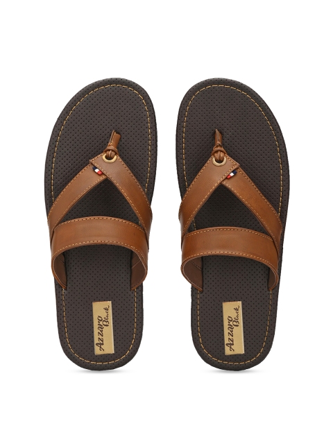 

Azzaro Black Men Tan Brown Solid Comfort Sandals