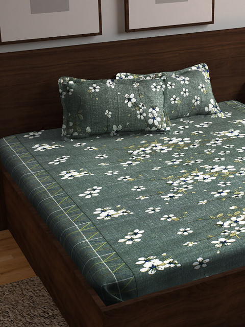 

Story@home Grey & White Floral 152 TC Cotton 1 King Bedsheet with 2 Pillow Covers