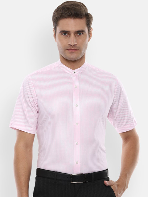 

Louis Philippe Men Pink & White Slim Fit Striped Formal Shirt