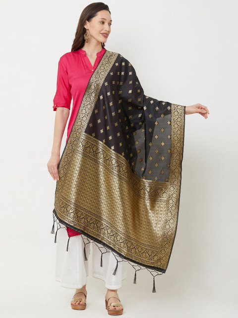 

Satrani Black & Gold-Toned Woven Design Dupatta