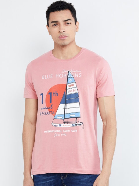 

max Men Pink Printed Round Neck T-shirt