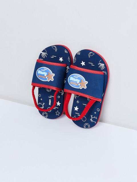 

max Boys Navy Blue Printed Sliders