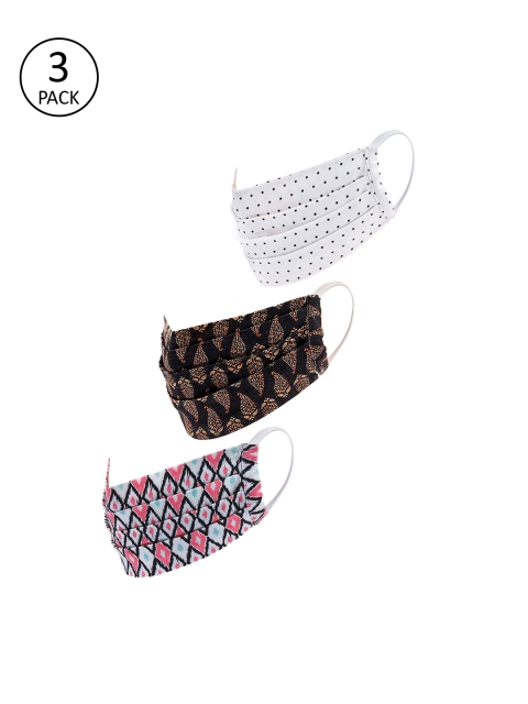 

LEGAL BRIBE Women 3 Pcs 3-Ply Printed Antimicrobial Cotton Masks, Multi