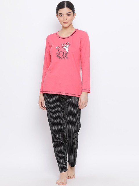 

Kanvin Women Pink & Black Printed Night suit