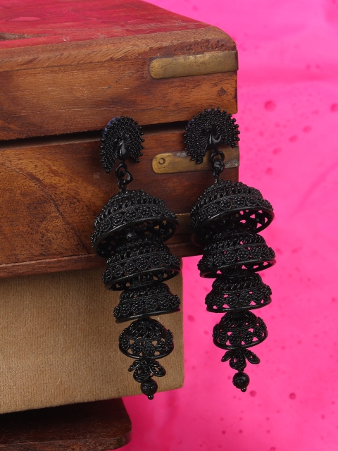 

ANIKAS CREATION Black Peacock Shaped Jhumkas