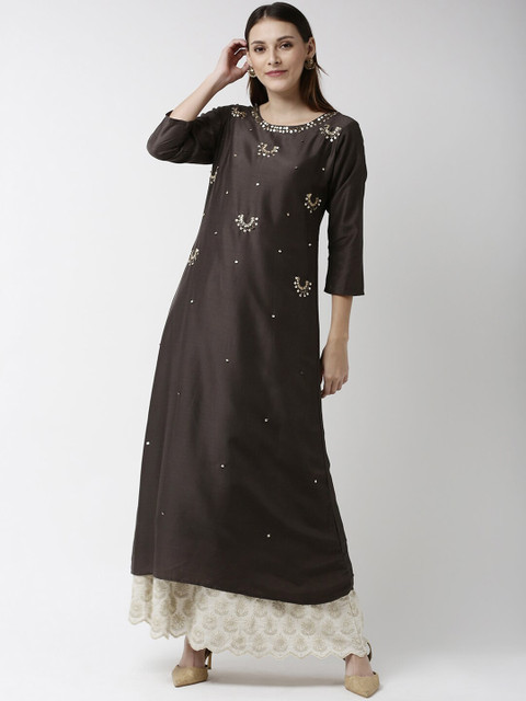 

Soch Women Charcoal Grey Sequinned Straight Kurta