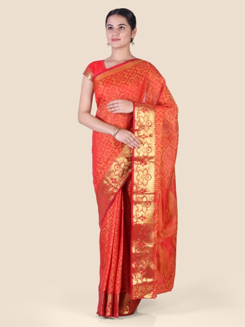

CLAI WORLD Red & Orange Solid Banarasi Saree