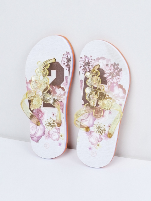 

max Girls Pink & Yellow Printed Thong Flip-Flops