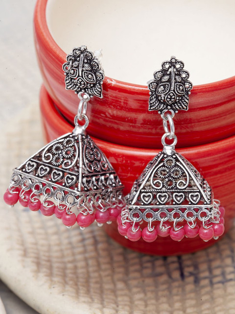 

Stoln Silver-Plated & Peach-Coloured Classic Jhumkas