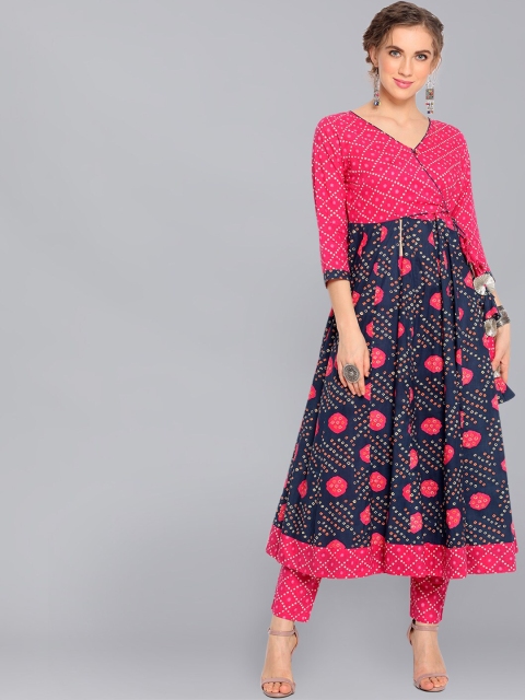 

AKS Women Navy Blue & Pink Printed Anarkali Kurta