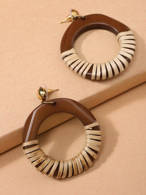 

STREET 9 Brown & Cream-Coloured Geometric Drop Earrings