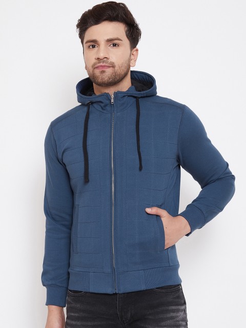 

Spirit Men Blue Checked Hooded Sweatshirt