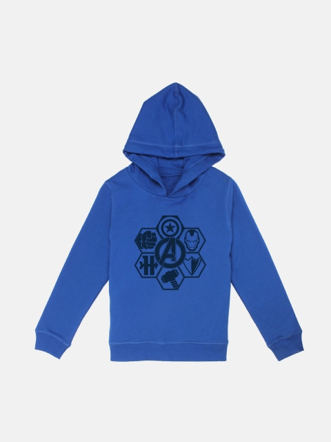 

Kids Ville Boys Blue & Black Printed Hooded Sweatshirt