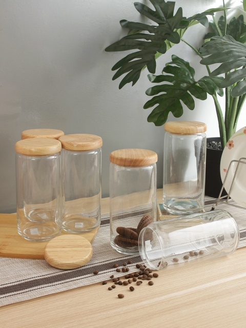 

Ocean Unisex Set Of 6 Transparent Jars with Wooden Lids 1000 ml