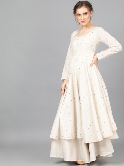 

AKS Women Off-White Woven Design Anarkali Kurta