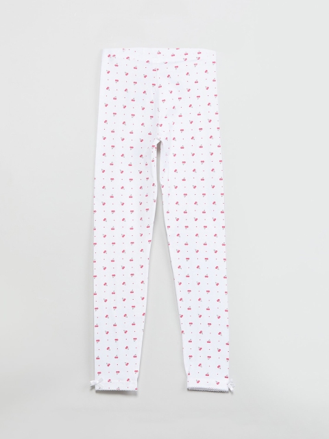 

max Girls White & Pink Printed Ankle-Length Leggings