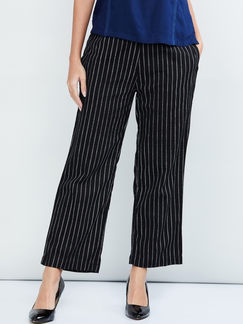 

max Women Black & Grey Flared Striped Parallel Trousers