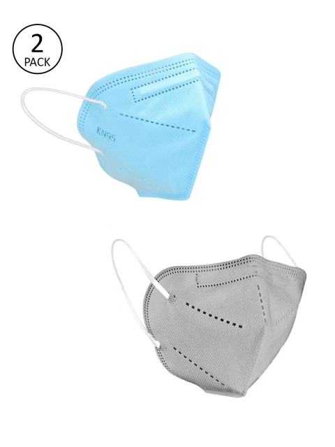 

OOMPH Unisex Blue & White Solid Pack of 2 Reusable 5-Layer KN95 Mask