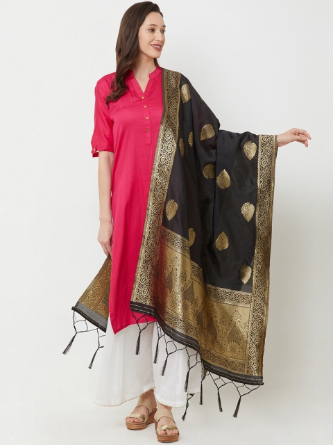 

Satrani Women Black & Gold-Toned Woven Design Dupatta