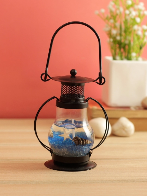 

WISHTANK Unisex Blue Transparent Candle Lantern Jelly with Iron Leaves
