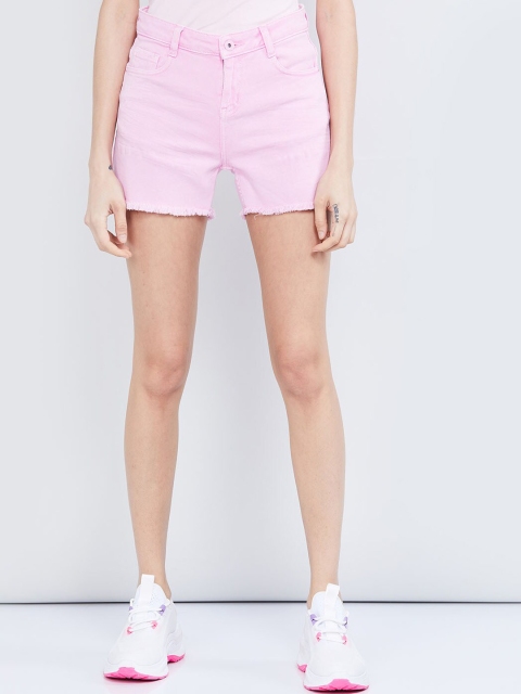 

max Women Pink Solid Regular Fit Denim Shorts