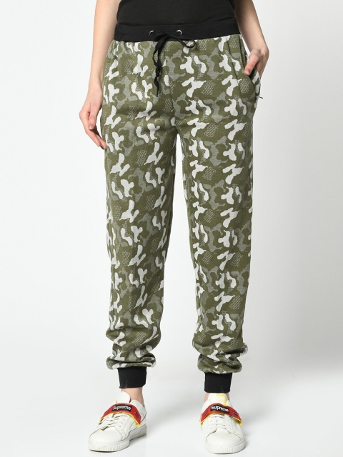 

VIMAL JONNEY Women Olive Green & White Camouflage Printed Joggers