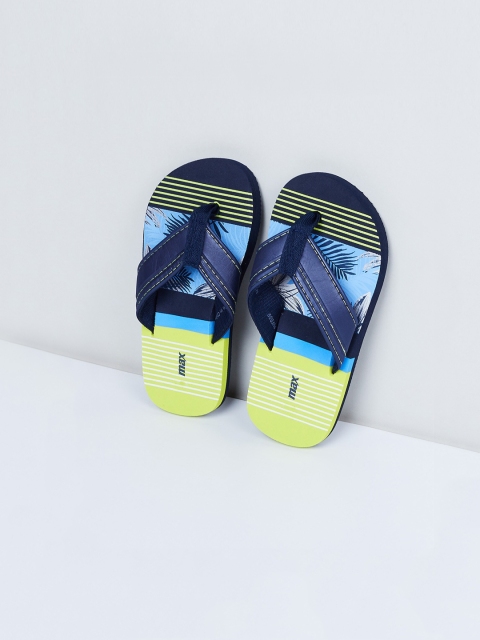 

max Boys Navy Blue & Fluorescent Green Printed Thong Flip-Flops