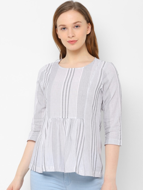 

Allen Solly Woman Women White Striped Peplum Pure Cotton Top