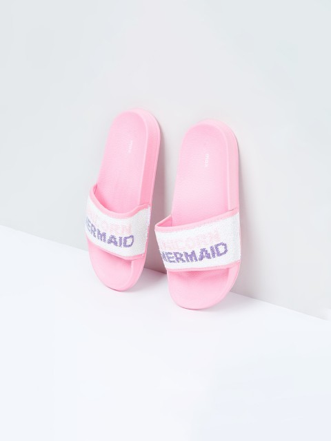 

max Girls Pink & White Printed Sliders