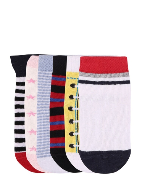 

SUPERMODA Unisex Kids Pack of 6 White & Black Patterned Ankle-Length Socks