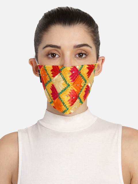 

Anekaant Women Multicoloured 3-Ply Embroidered Fabric Fashion Mask, Multi
