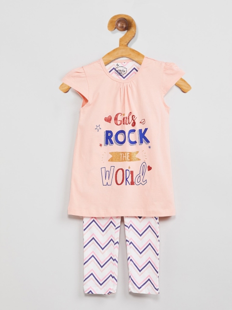 

max Girls Pink & White Printed Night Suit