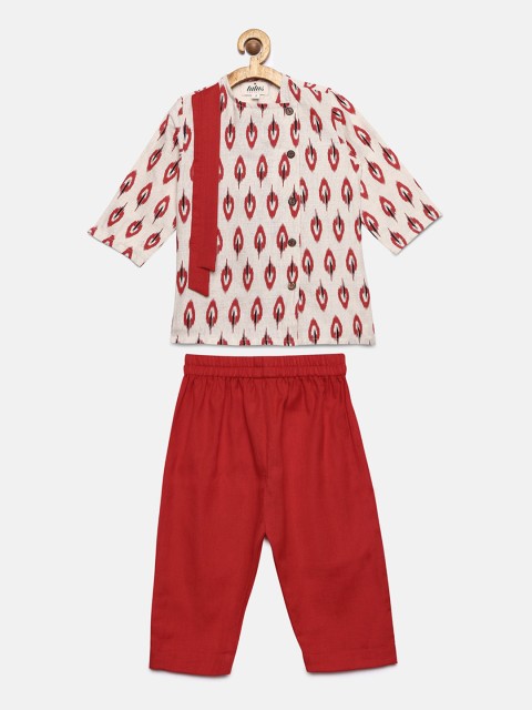 

Tutus By Tutu Boys White & Red Ikat Print Kurta with Pyjamas