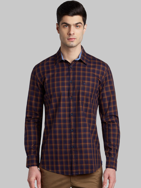 

Parx Men Blue & Yellow Slim Fit Checked Casual Shirt