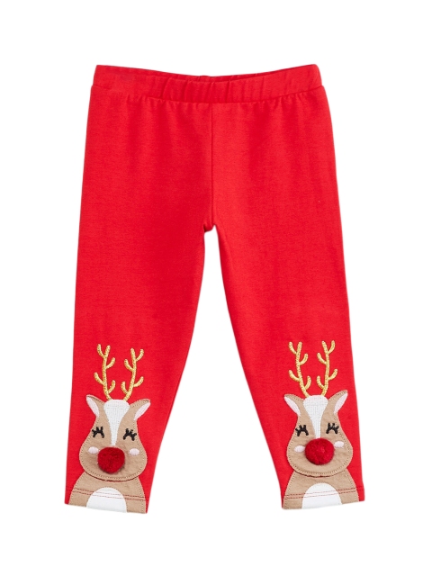 

max Infant Girls Red & Brown Regular Fit Embroidered Regular Trousers
