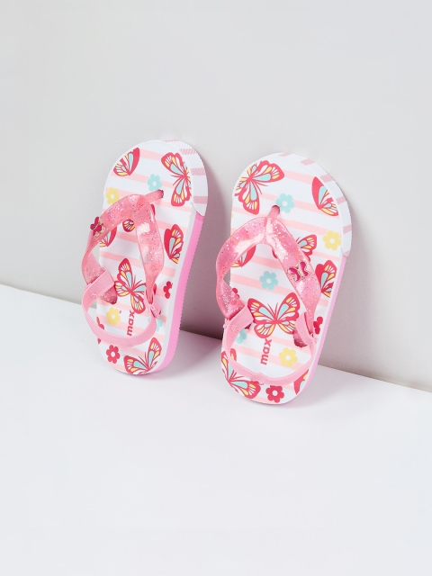 

max Girls Pink & White Printed Thong Flip-Flops
