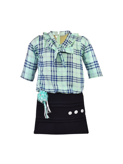 

Wish Karo Girls Sea Green Checked Blouson Dress