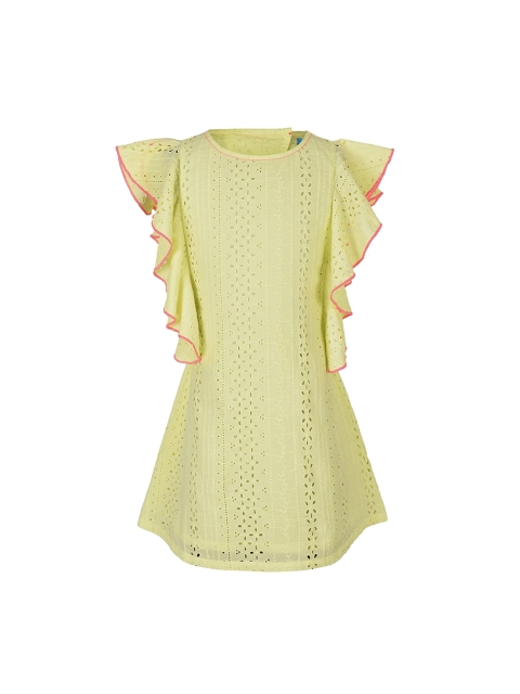 

Miyo Girls Lime Green Self Design A-Line Dress