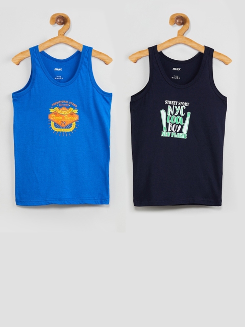 max Boys Pack Of 2 Printed Basic Innerwear Vests M19FIN04MULTI, Blue