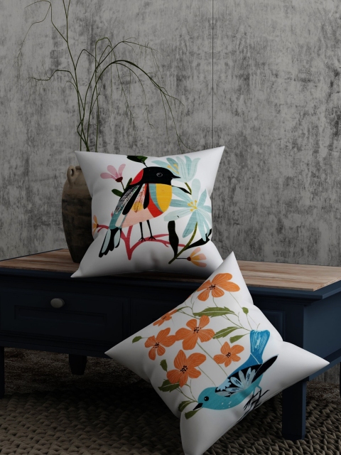 

EverHOME White & Green Set of 2 Floral Square Cushion Covers